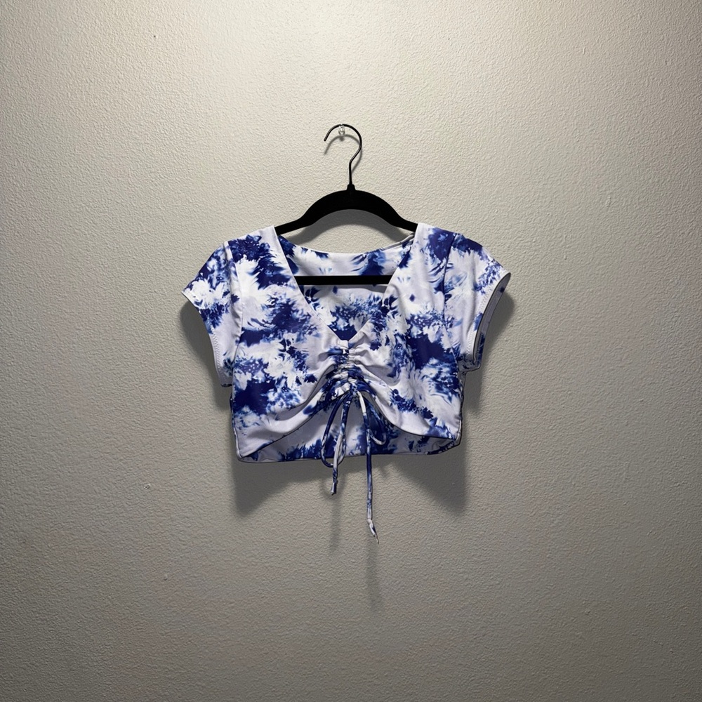 Blue and White Tie-Dye Women's Top